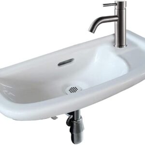 Small Wall Mounted Bathroom Sink With Single Faucet And Grid Style Drain Included, Space-Saving Ceramic Wall-Hung Sink In Satin Nickle Color For Compact Bathrooms