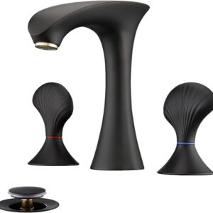 Matte Black Bathroom Faucet 3 Hole, 8 Inch Widespread Bathroom Sink Faucet For Vanity, 2 Handle Bathroom Faucets, Bathroom Vanity Faucet With Pop-Up Drain And Supply Hoses