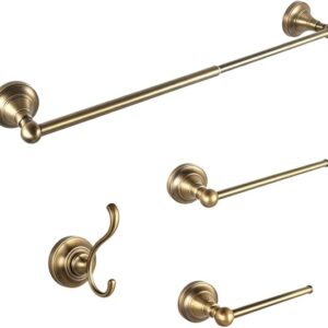 Antique Bronze Bathroom Hardware Set, 4-Piece Bathroom Accessories Kit – Includes Towel Bar, Hand Towel Holder, Toilet Paper Roll Holder, And Robe Hook
