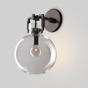 1-Light Bathroom Light Fixtures For Over Mirror, Modern Vanity Lights With Globe Clear Glass Shades And E27 Bulb Base, Hardwired Indoor Wall Mount Lamp For Living Room Bedroom(Black)