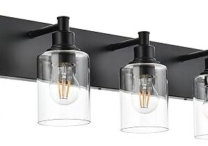 Black Bathroom Light Fixtures Over Mirror, Modern 5-Lights Wall Sconce Lighting With Clear Glass Shade For Vanity Living Room E26 Bulb Base