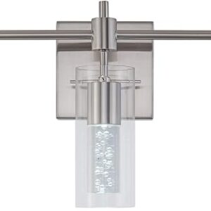 3-Light LED Crystal Vanity Lights For Bathroom, 24″ Brushed Nickel | Modern Bathroom Light Fixtures,Crystal Bubble Glass&Clear Glass Shade,Over Mirror,For Bathroom Lighting Fixtures Over Mirror