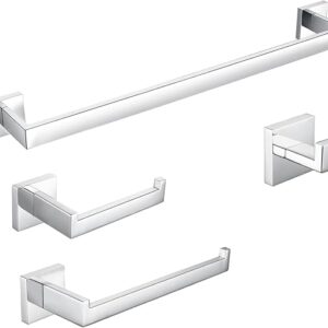 BAGNOLUX Bathroom Hardware Set 4 Pieces, Bath Towel Holder Set SUS304 Stainless Steel, Towel Bar Rack Set For Wall Mounted, Square Bathroom Accessories Set Fixture Heavy Duty Polished Chrome
