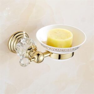 Towel Rack Crystal Silver Bathroom Accessories Set, Gold Polished Brass Bathroom Hardware Set, Wall Mounted Bathroom Products, Basket Holder, Towel Rack 1 Soap Dish A
