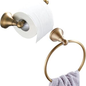 Flybath Toilet Paper Holder And Towel Ring Set Wall Mounted Antique Brass (Brushed Bronze)