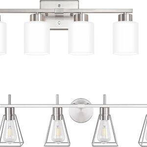 FonmYim Brushed Nickel Bathroom Light Fixtures, 4-Light Modern Vanity Light Over Mirror, Wall Sconces