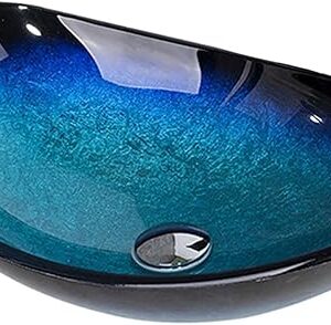 Blue Bathroom Vessel Sink, Art Tempered Glass Vanity Sink Set With Accessories, Above Counter Basin,