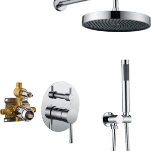 Chrome Shower Faucets Sets Complete, Shower Fixtures, Shower System With 10 Inch Rainfall Shower Head And High Pressure Handheld, Brass Valve With Pressure Balance Cartridge
