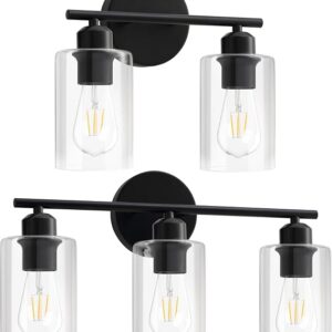 Black Vanity Light For Bathroom, Bundle Packages Include 2-Light Bathroom Vanity Light & 3-Light Bathroom Light Fixtures