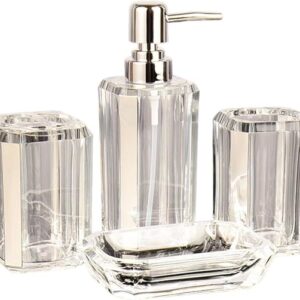 Bathroom Accessory Sets 4pcs Bathroom Accessories Set Soap Machine Toothbrush Holder Lotion Bottle Toothbrush Cup Rustic DecorArgent