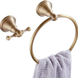 Flybath Towel Ring With Towel Hook Set Wall Mounted Bathroom Accessories Antique Brass Brushed Bronze