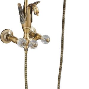 Tub Faucet, Swan Bathtub Faucet With Handheld Shower, Brass Tub Filler Faucet Wall Mounted Tub Tap Double Handle 2 Holes Filler Mixer Tap For Bathroom,Antique