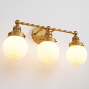 3-Lights Bathroom Light Fixtures, Vintage Milk White Glass | Hardwired Gold Wall Mounted Lamp For Bathroom Mirror To Elevate Decor & Refresh Older Homes Look,DIY-friendly,UL,E26