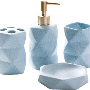 Bathroom Accessories Set, Frosted Look Bathroom Sets For Counter Top Restroom Apartment Modern Decor Stuff, Gift For Women And Men,Blue,4pcs