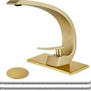 Brushed Gold Bathroom Sink Faucet With Supply Hose And Pop Up Drain