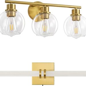 22″ Bathroom Light Fixtures, 3-Lights Bathroom Vanity Light Over Mirror And 22.05″ 18W LED 360 Full Lighting Modern Wall Sconce Vanity Light With 5-Color Dimmable 3000K-6000K