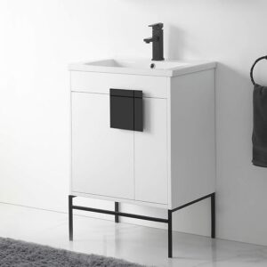 24 Inch Bathroom Vanity With Sink, Vitreous China White Sink, Black Matte Hardware, Elegant Bathroom Vanities For Modern Homes, Easy Installation