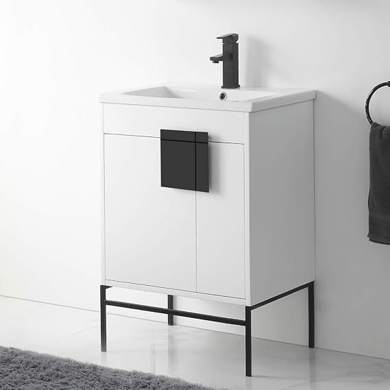 24 Inch Bathroom Vanity With Sink, Vitreous China White Sink, Black Matte Hardware, Elegant Bathroom Vanities For Modern Homes, Easy Installation