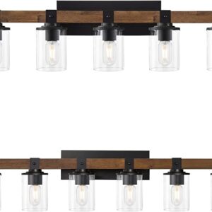 DUJAHMLAND Bathroom Light Fixtures, 5-Light And 6-Light Farmhouse Wood Bathroom Vanity Light Over Mirror