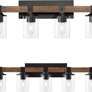 DUJAHMLAND Bathroom Light Fixtures, 4-Light And 5-Light Farmhouse Wood Bathroom Vanity Light Over Mirror