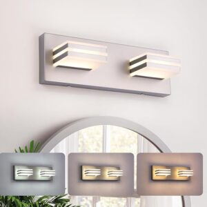 2-Light, 12.6-Inch Wall Lights Brushed Nickel Vanity Lights For Bathroom Light Fixtures Adjust 3 Colors Modern Bath Lighing Fixture Over Mirror