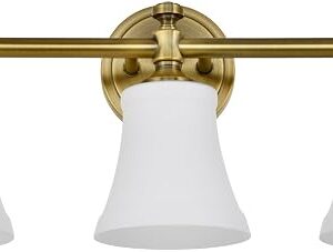 Champagne Bronze Bathroom Vanity Light Fixtures, Traditional Gold 3 Lights Wall Sconce Lighting With Large Opal Glass Shade, Porch Wall Mount Light Fixture For Bathroom, Mirror Cabinets Hallway Stairs