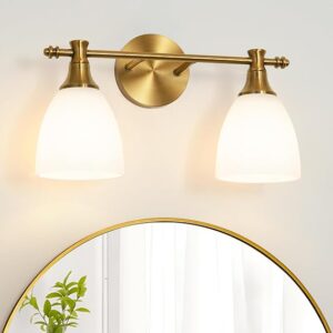 Vintage 16In 2-Light Antique Brass Vanity Light With Thick Glass | Soft Ambient Glow, Easy Installation, E26 Bulb Compatible, Elegant Design For Modern Spaces And Everyday Lighting
