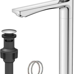 BELZ Chrome Bathroom Faucet, Tall Single Hole Vessel Sink Faucet 11.7 | Lead-free, Anti-peeling PVD Chrome Finish, Modern Single Handle Design With Pop-Up Drain & Hoses For Bathroom RV Sink Vanity