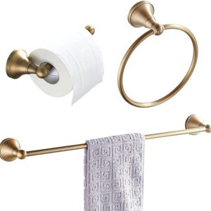 Flybath 3-Piece Set – Toilet Paper Holder, Round Towel Ring And 24 Inch Towel Bar Wall Mounted Bathroom Accessories Antique Brass (Brushed Bronze)