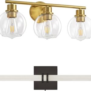 22″ Bathroom Light Fixtures, 3-Lights Bathroom Vanity Light Over Mirror And 22.5″ 18W LED 360 Full Lighting Modern Wall Sconce Vanity Light With 5-Color Dimmable 3000K-6000K