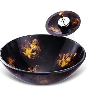 Bathroom Tempered Glass Sink Wash Basin Bowl Waterfall Mixer Chrome Brass Faucet Stainless Steel Pop-up Drain Combo,A