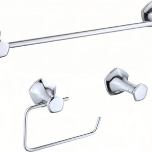 Bathroom Hardware Set Wall Mounted, Adjustable Towel Bar18-24, Robe Hook, Toilet Paper Holder, 3-Pieces Rustproof, Fancy Lavatory Chrome Finish, Zinc Accessory