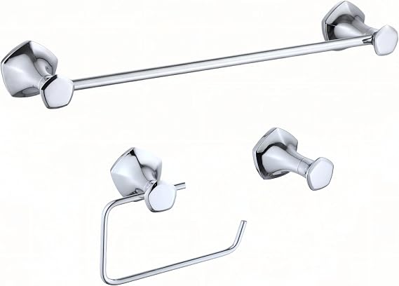 Bathroom Hardware Set Wall Mounted, Adjustable Towel Bar18-24, Robe Hook, Toilet Paper Holder, 3-Pieces Rustproof, Fancy Lavatory Chrome Finish, Zinc Accessory