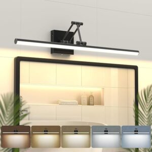 Black Bathroom Vanity Light Fixtures, Morden Vanity Lights With LED Lighting Bar, 5CCT&Dimmable Wall Sconce Lamp,16IN Rotatable Bathroom Light Fixture Over Small Mirror For Restroom Bedroom-ETL