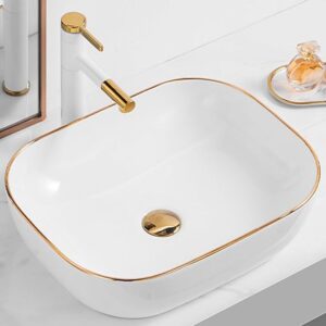 Gold Bowl-Shaped Rectangular Ceramic Above Counter Basin Square Household Washbasin Bathroom Hotel Washbasin Single Basin Suitable For Bathrooms, Toilets, BalconiesD