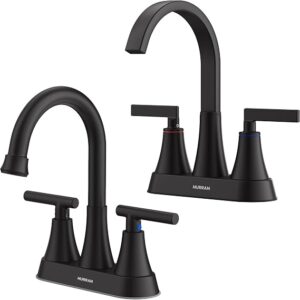Matte Black Bathroom Sink Faucet, 4 Inch 3 Hole With Pop-up Drain And Supply Lines, Stainless Steel 360 Swivel Waterfall Faucet For Bathroom Sink Vanity RV Restroom