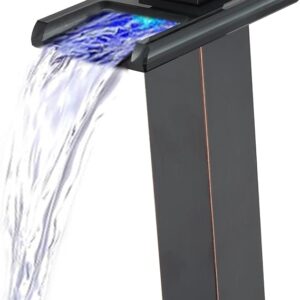 LED Bathroom Faucet Oil Rubbed Bronze, Waterfall Bathroom Faucet1 Hole With Glass Spout Tall Sink Faucets Vessel Sinks Vanity Faucet Contemporary