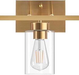 3-Light Bathroom Light Fixtures, Brushed Gold Vanity Light With Clear Glass Shade, Modern Wall Sconce For Mirror Bedroom Living Room Hallway Lighting