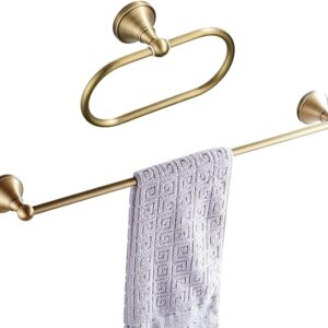 Flybath Oval Towel Ring And 22 Inch Towel Bar Set Wall Mounted Bathroom Accessories Antique Brass (Brushed Bronze)