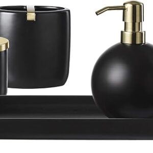 Luxurious 5-Piece Black and Gold Bathroom Accessories Set | Ceramic Bath Accessory Complete Set with Lotion Dispenser, Toothbrush Holder, and More