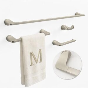 Bathroom Accessory Set Satin Nickel – 4-Piece, Towel Bar Set | 4-Piece Set, 25-Inch Towel Bar, Robe Hooks, Toilet Paper Holder, Wall Mounted