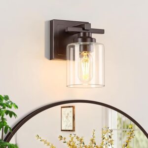 Modern Bathroom Light Fixtures Over Mirror, Vanity Lights For Bathroom Wall Sconces With Clear Glass Shades, E26 Socket Bulbs Not Included, 1 Light, Oil Rubbed Bronze