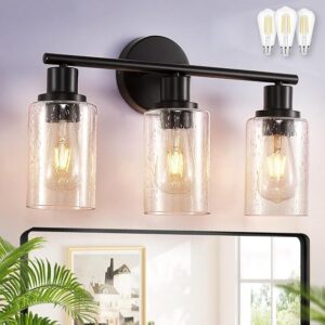 DLLT 3-Light Bathroom Light Fixtures Bubbled Glass Shade
