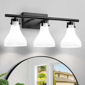 Bathroom Vanity Light Fixtures: Black Bathroom Light Fixture With Milky Glass – 3 Lights Vanity Lights For Bathroom Bedroom