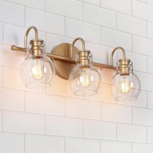 Bathroom Lights Over Mirror, Gold Bathroom Light Fixtures With 3 Clear Glass Globe Shades, 22x7x9