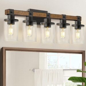 5-Light Bathroom Light Fixture, Farmhouse Vanity Lights For Bathroom With Glass Shade, Rustic Bathroom Light Fixtures, E26 Base F10BD05W1