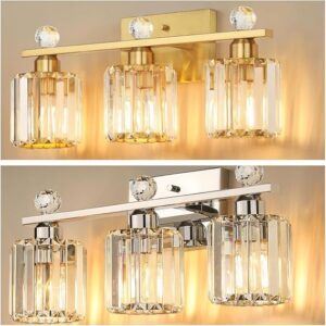 Crystal Bathroom Lighting Fixtures Over Mirror,3 Light Bathroom Vanity Light Indoor For Hallway Wall Above Sink Brushed Nickel Light Fixture House Warming Gifts Livingroom Decor