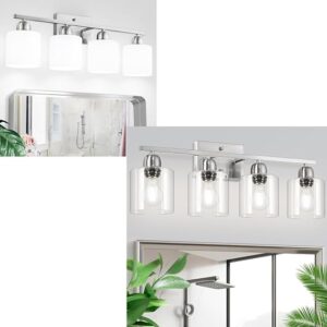 4 Light Bathroom Light Fixtures, Brushed Nickel Vanity Lights For Bathroom With Glass Shade, Wall Lights For Mirror Bedroom Living Room E26 Base