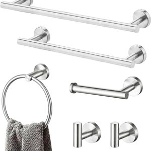 Bathroom Hardware Set, 6 Pieces Brushed Nickel Bathroom Accessories Set Wall Mount, Towel Bar, Toilet Paper Holder, Towel Ring, Robe Hooks SUS304 Stainless Steel, Bathroom Accessories Sets Complete
