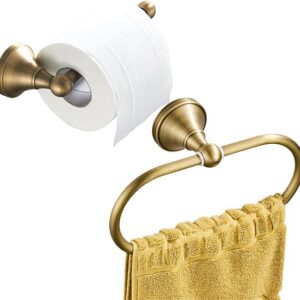 Flybath Toilet Paper Holder And Oval Towel Ring Set Wall Mounted Bathroom Accessories Antique Brass Brushed Bronze